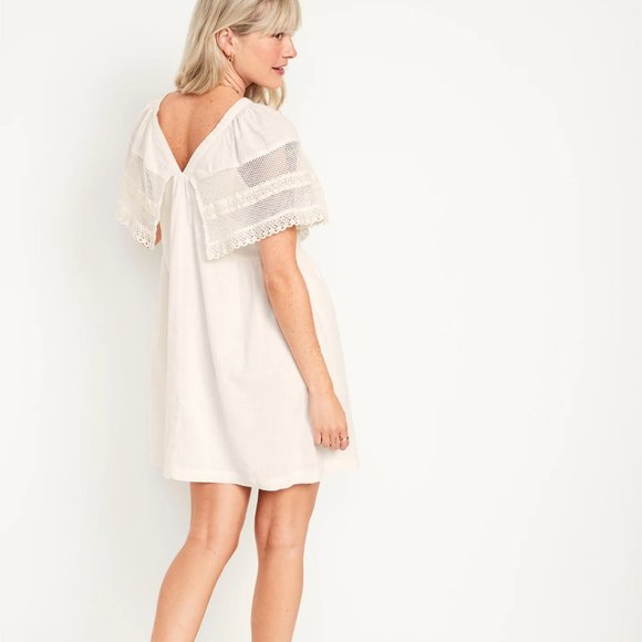 Flutter-Sleeve Tie-Back Mini Swing Dress - Picture 2 of 6